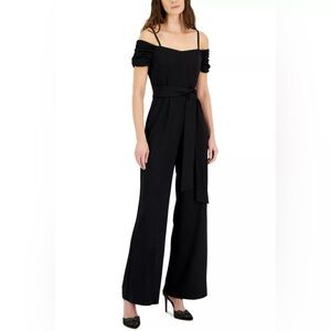 TAHARI black off shoulder crepe jumpsuit